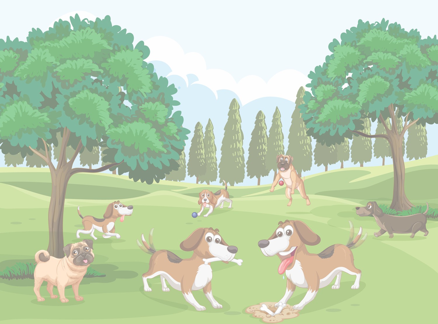 Playful dogs running in a sunny park — the BETS DOGGY world
